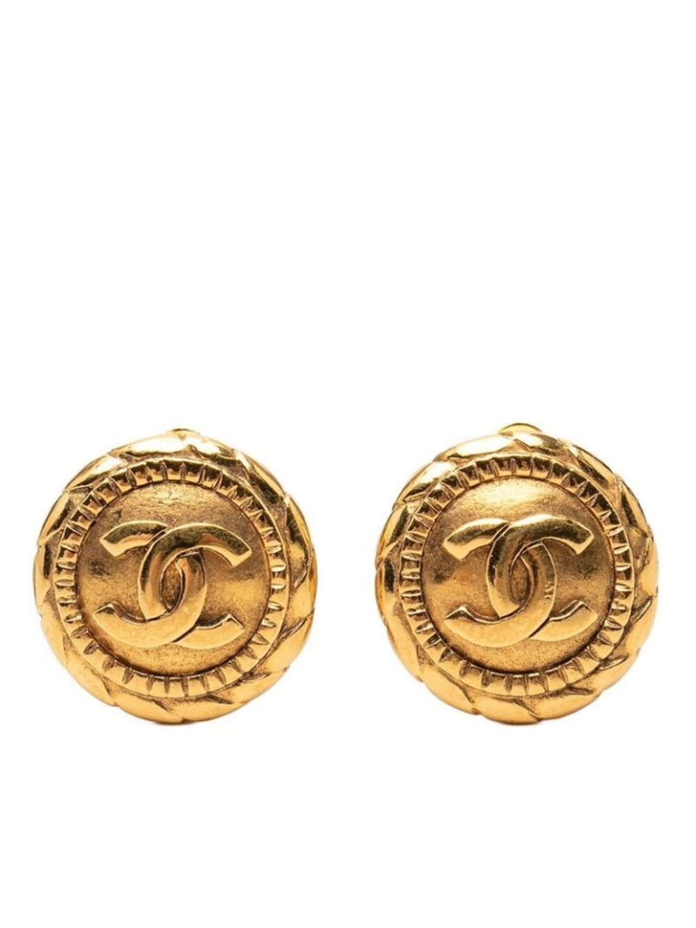Chanel CC Logo Round Earrings Gold Plated
